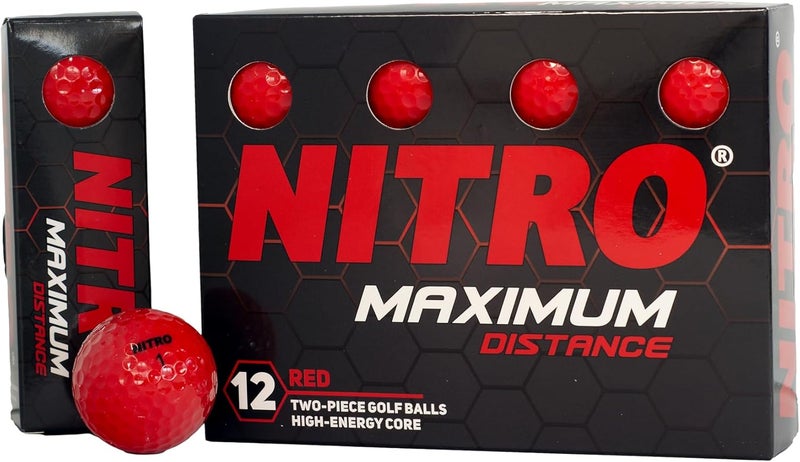Nitro Maximum Distance 12 Pack Red Golf Balls - Image 1